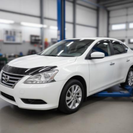 Ниссан Сентра в процессе замены масла в двигателе в автотехцентре